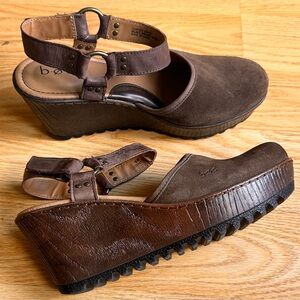 B.O.C. Brown Suede Wedge Sandals - Women's Size 9M Comfortable Ankle Strap Shoes